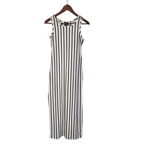 Sleeveless Black & White Vertical Stripe Column Maxi Dress Mod Minimalist Size S